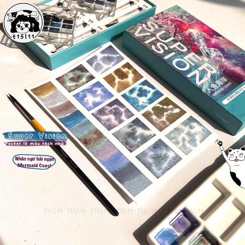 [t15l11] Pocket màu nước tách nhũ Super Vision bản Nhân Ngư Hải Ngạn 10 màu