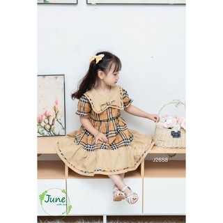 Đầm June-J2658 Mẫu đầm kẻ BBR sang chảnh xinh xắn cổ hải quân cách điệu phối nơ