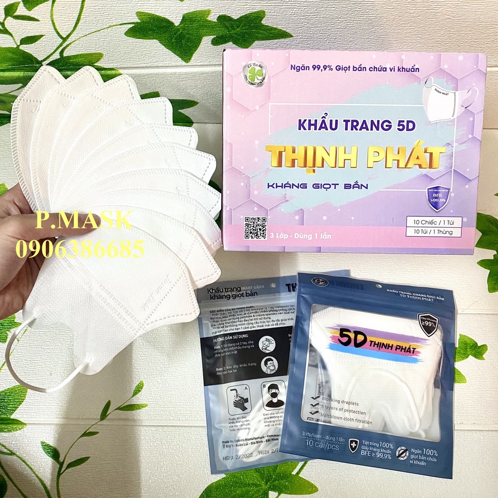 10 TÚI khẩu trang 5D THỊNH PHÁT 3 lớp kháng khuẩn