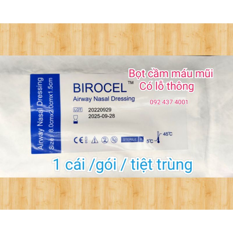 BIROCEL - Miếng , bọt cầm máu mũi,có lỗ thông.