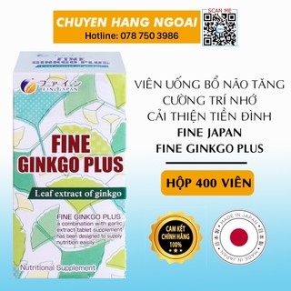 Viên uống bổ não tăng cường trí nhớ, tuần hoàn não fine ginkgo biloba plus 400 viên