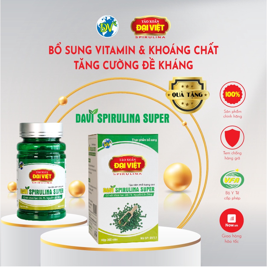 Tảo Xoắn Spirulina Đại Việt Davi Diamond Tảo Viên Uống Tăng Cường Sức Đề Kháng, Bổ Sung Dinh Dưỡng-100 Viên-DV5.1 2024