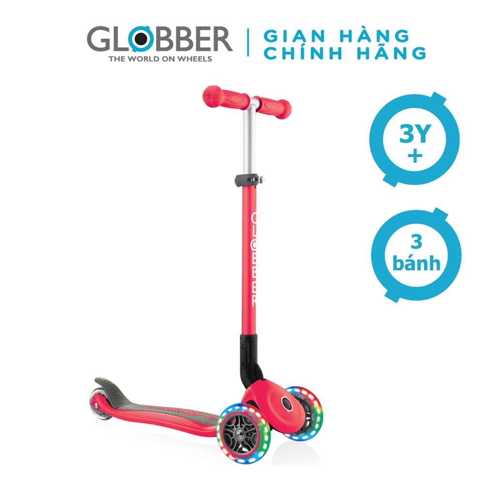 Xe Trượt Scooter 3 Bánh Gấp Gọn Có Bánh Xe Phát Sáng Globber Primo Cho Trẻ Em Từ 3 Đến 6 Tuổi - Đỏ