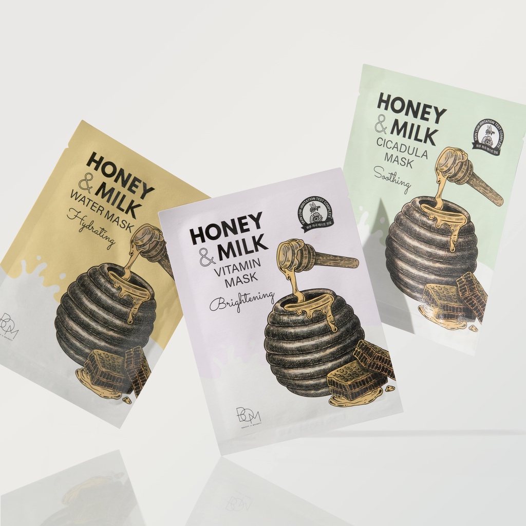 Combo 10 miếng mặt nạ BOM Honey &amp; Milk Brightening Vitamin Mask Mặt Nạ Làm Sáng 25g