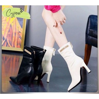 Giày bốt cao gót đế nhọn cao cổ da mềm hàn quốc