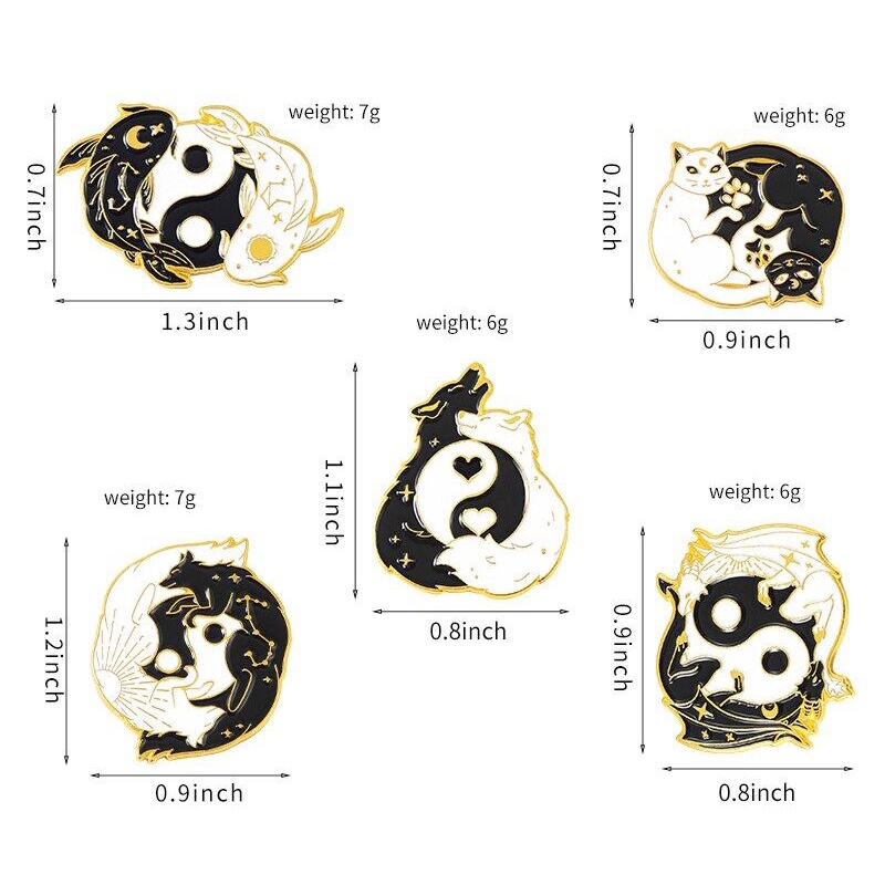 Ghim Cài Áo Hình Âm Dương Trắng Đen