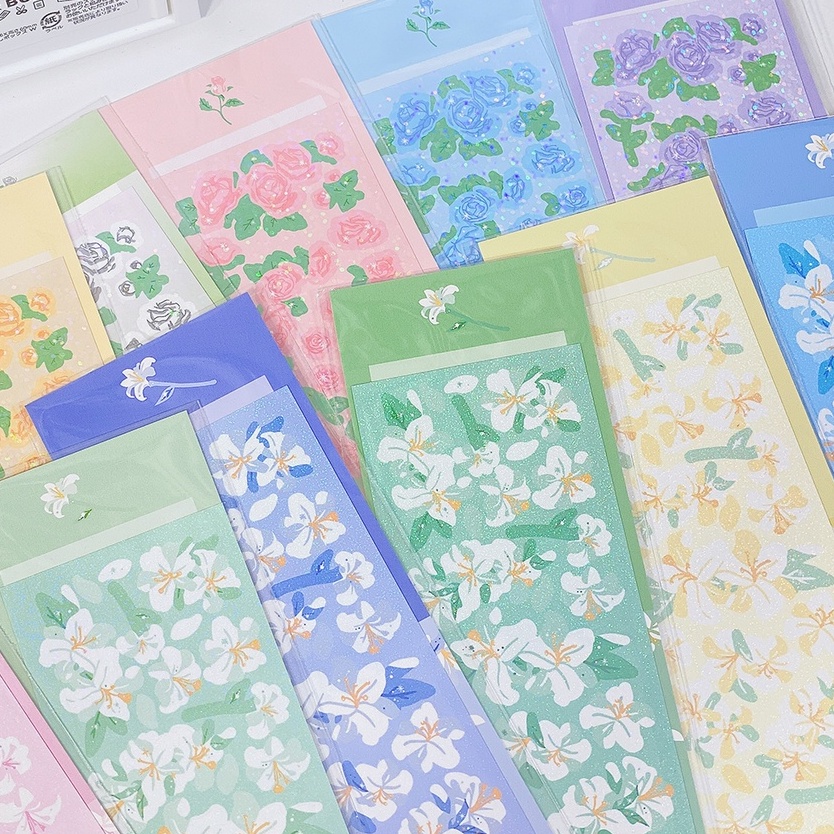 12 mẫu hình dán sticker hoa lily hoa hồng kim tuyến decor toploader