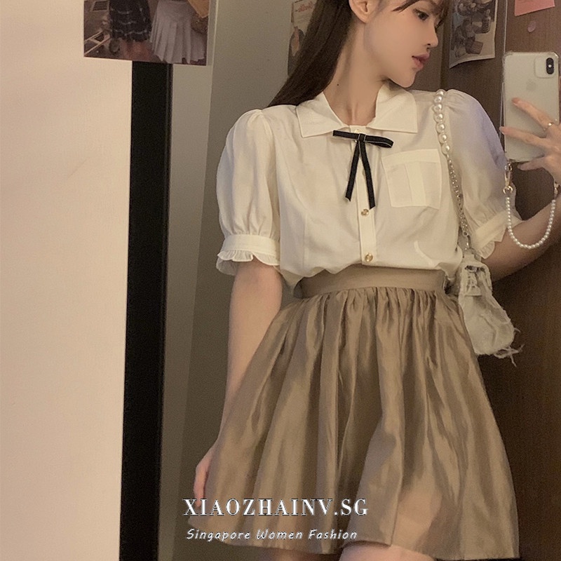 Chân váy XIAOZHAINV dáng chữ A lưng cao phong cách Hàn Quốc cổ điển thời trang dành cho nữ