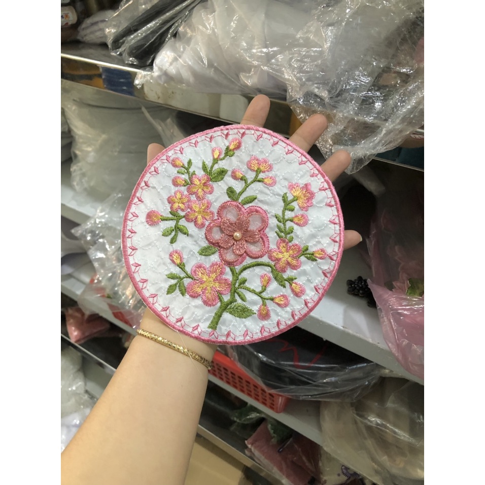 tấm tròn thêu nhánh hoa 15cm