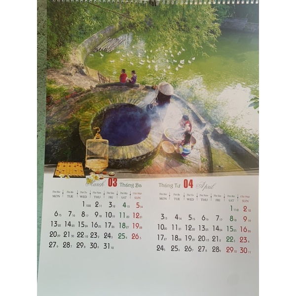 Lịch Tết  2023 treo tường lò xo đỉnh 7 tờ Quý Mão siêu đẹp, kích thước 40x60 và 36x70