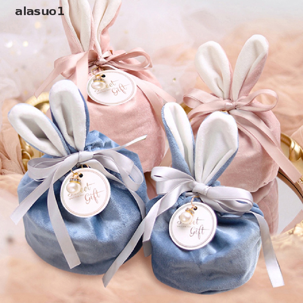 [alasuo1] Túi Nhung Đựng Bánh Kẹo Phục Sinh Hình Tai Thỏ Hoạt Hình