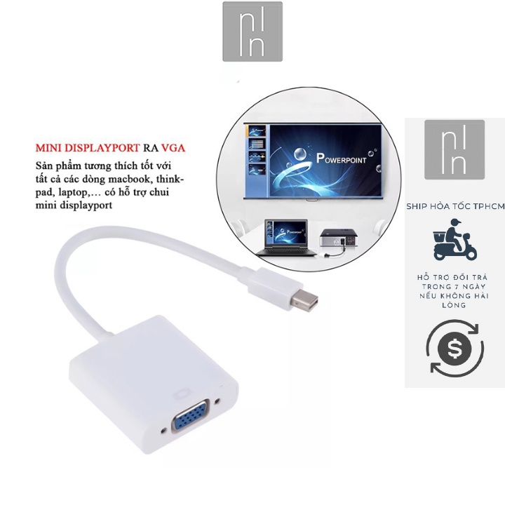 Cáp Display Port Mini Ra VGA Xuất Hình Ảnh Từ Máy Tính Ra Màn Hình Và Máy Chiếu Chiều Dài Cáp 23cm