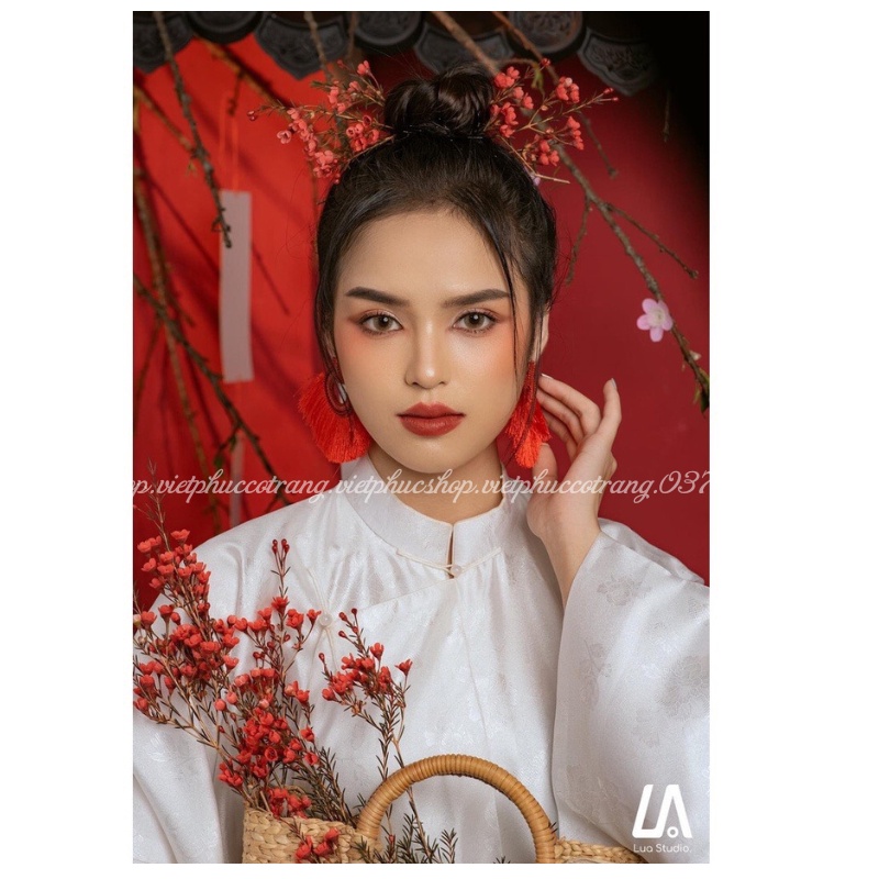 Áo ngũ thân , áo tấc nữ tay thụng 2 lớp gấm tơ, Cổ Trang Việt Nam