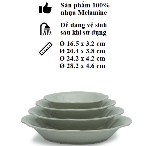 Dĩa hoa sâu lòng nhựa Melamine vân cát xanh nhiều Size
