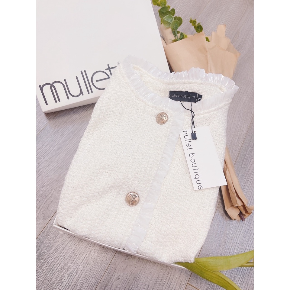 ÁO DẠ TWEED TRẮNG KEM VIỀN BÈO