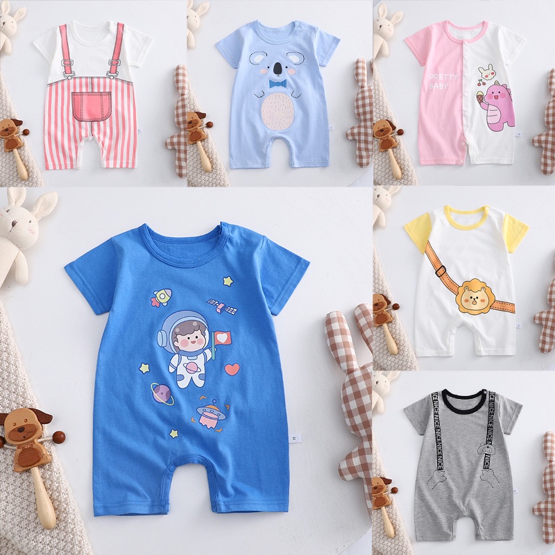 （0-12 tháng mũ miễn phí） Bộ bodysuit cho bé cộc tay chất Thun lạnh siêu mát vải Cotton mềm mịn, Bodysuit cho bé dễ thương