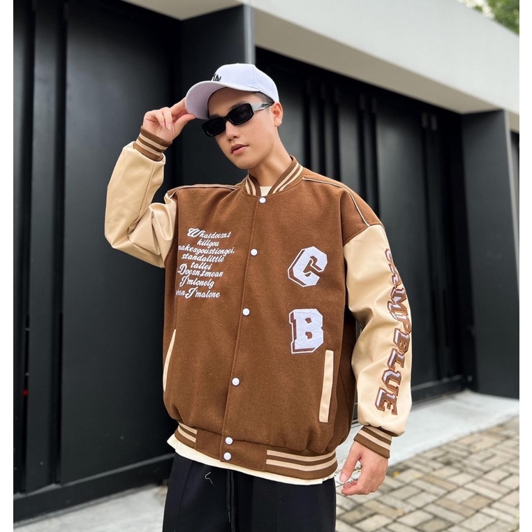 Áo khoác Bomber Nỉ Bông lót dù CB màu NÂU/Nam nữ unisex/Áo Jacket phong cách Ullzang 🖤
