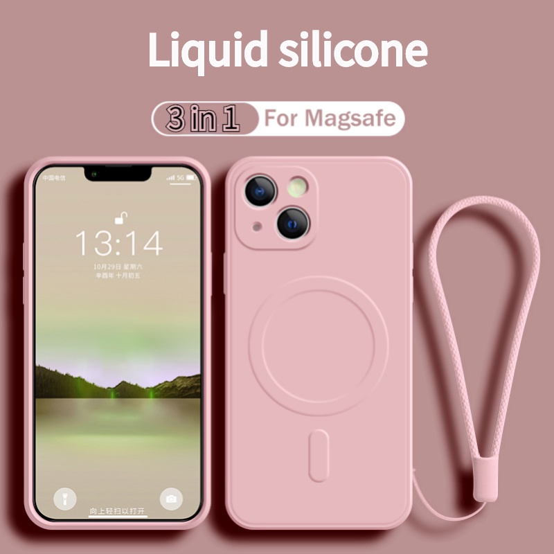Phù Hợp Ốp Điện Thoại Silicone Lỏng Kèm Dây Đeo Nam Châm Cho iPhone14 13 1211ProMAX X XR XS 7 8 Plus