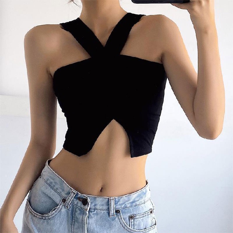 Áo kiểu XINLANYASHE dáng ngắn hở lưng xẻ tà ôm sát cho nữ