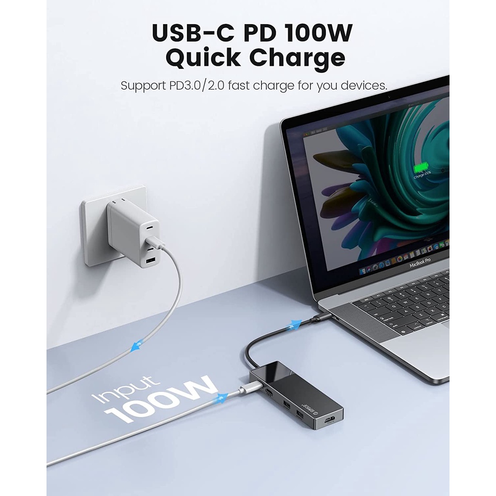 Bộ chia cổng USB C Hub ORICO 10 trong 1 với Ethernet PD 100W/HDMI 4K @ 30Hz/USB-A3.0/USB-C3.0/SD/TF cho Dell/Surface/HP