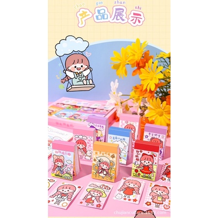 Quyển 50 trang sticker cute trang trí sổ hình dán bé gái dễ thương dán sổ tay, nhật ký, Bullet Journal