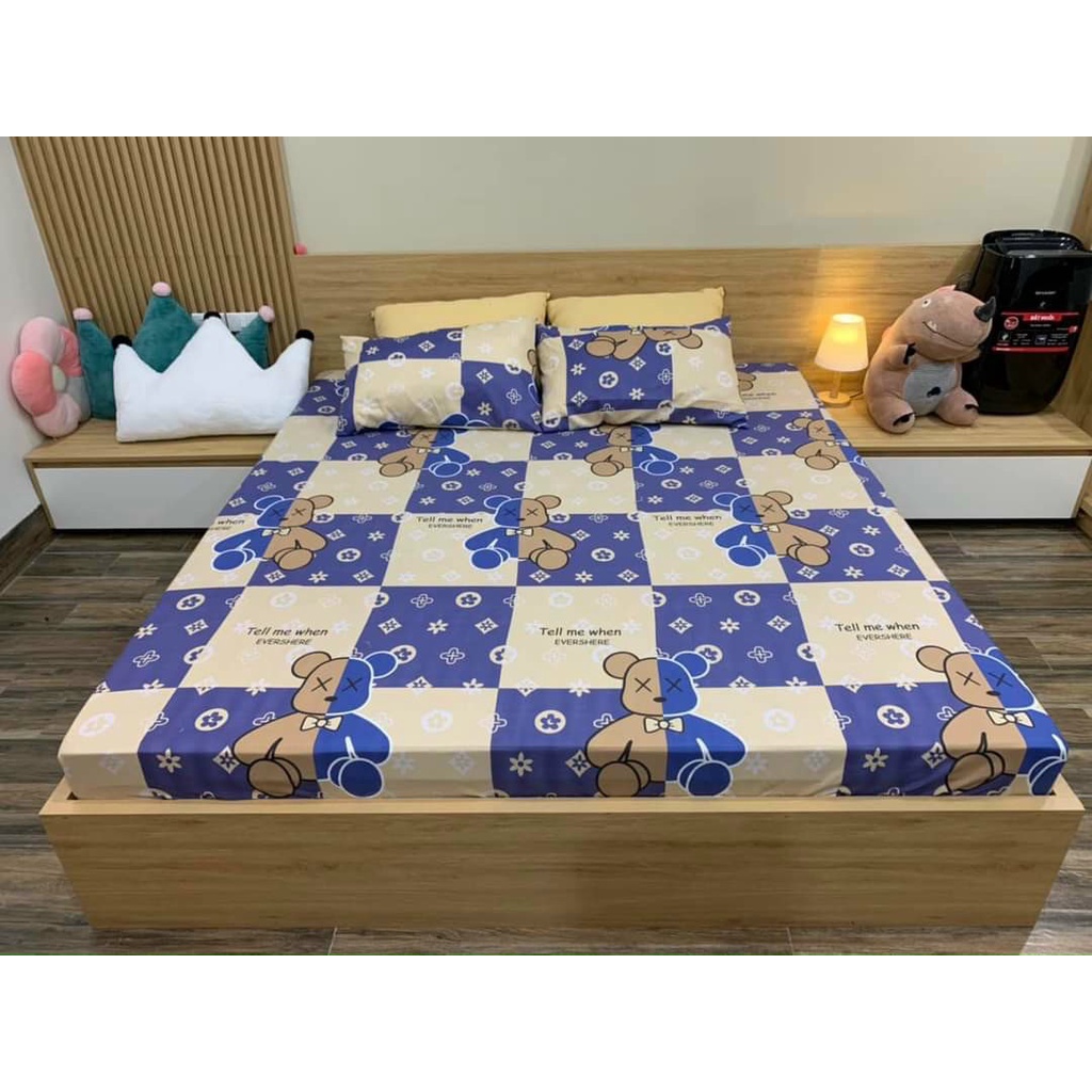 (DEAL SỐC) 💥 Ga chun bọc đệm poly cotton đẹp mẫu Gấu XX, Drap giường cao cấp dày mát đủ size nệm - Được chọn mẫu