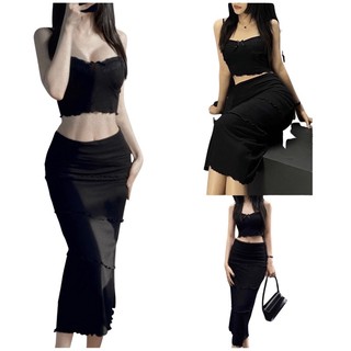 Set Áo Chân váy đuôi cá dáng dài - phong cách ulzzang Hàn Quốc Set 2 dây croptop váy body sexy