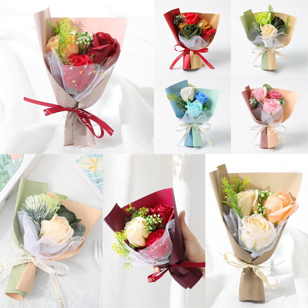 Bó Hoa Hồng Giả 3 Bông Trang Trí Giáng Sinh