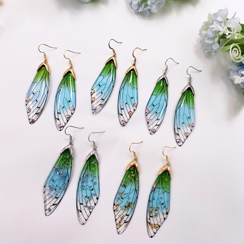 Bông Tai Dáng Dài Hình Cánh Bướm Đính Đá Màu Gradient Thời Trang