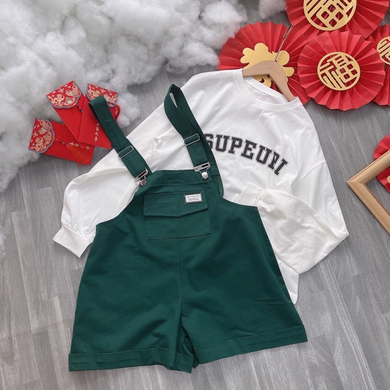 SET YẾM KAKI XANH KÈM ÁO TAY DÀI CHỮ  ✨