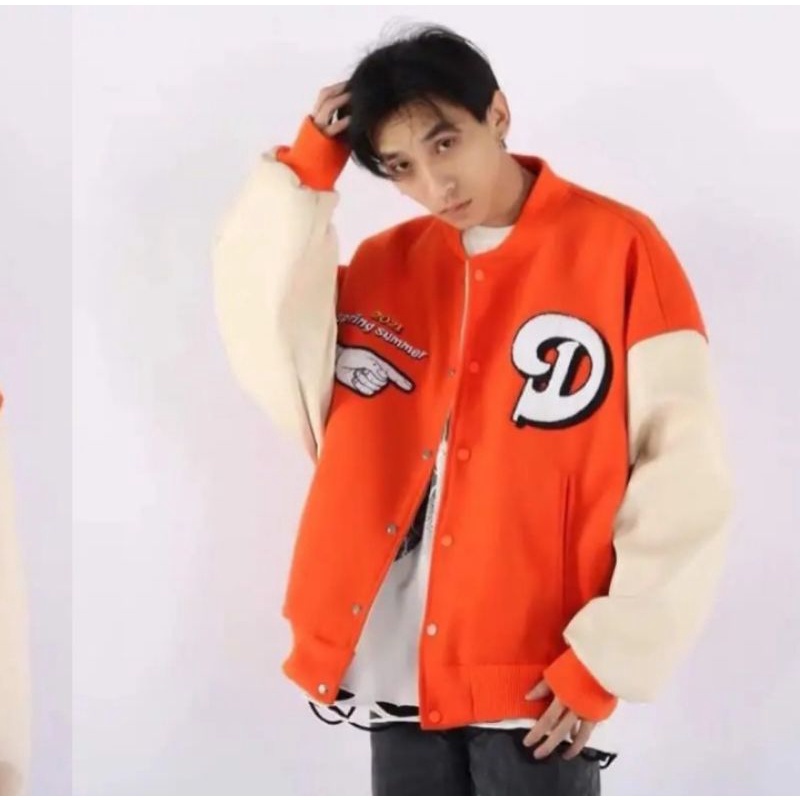 Áo bomber - Jacket Varsity phối tay da Doncare chất dạ cúc bấm Nam nữ