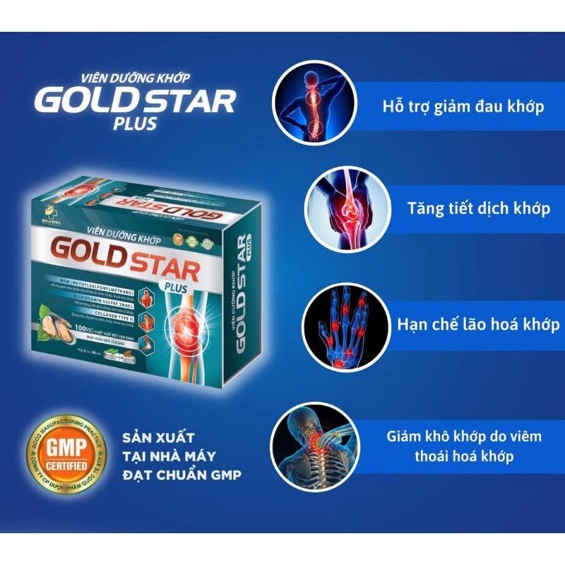 Viên uống dưỡng khớp GOLD STAR PLUS, giảm đau xương khớp tăng tiết dịch cho khớp, hỗ trợ ngừa thoái hóa khớp