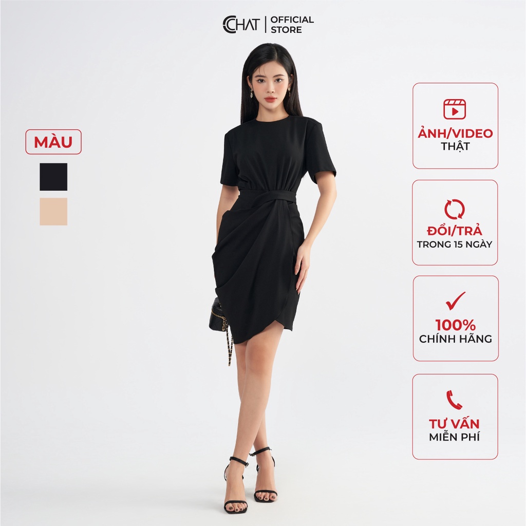 Đầm Nữ 𝐂𝐂𝐇𝐀𝐓 Cổ Tròn Xoắn Vạt Thân Dưới Chất Thun Cao Cấp 22VNC2026OT