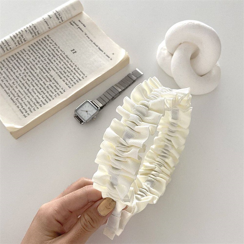 Cài Tóc Xếp Ly Bằng Satin Màu Trắng Đen Phong Cách Hàn Quốc Cho Cô Dâu JP5