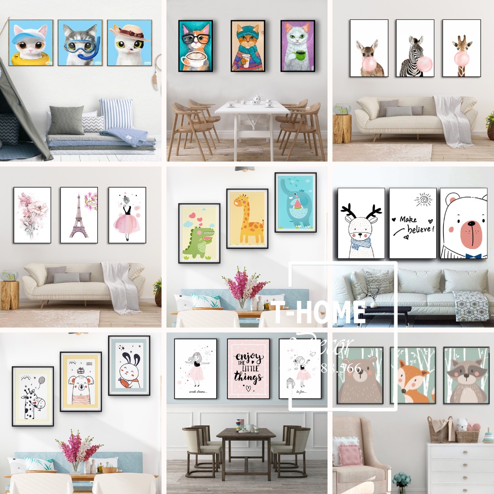 Tranh Trang Trí, Tranh Treo Phòng T-Home Decor Thiết Kế Nhiều Mẫu Con Vật Ngộ Nghĩnh Đáng Yêu Dành Cho Các Bé