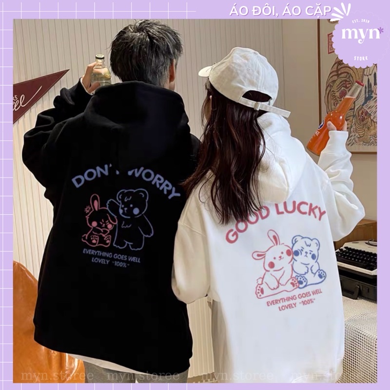 Áo Hoodie Nỉ Cặp Đôi, Bạn Thân Hình Gấu Nhỏ Dễ Thương, Áo Hoodie Nỉ Dày Dặn Form Rộng Siêu Đẹp Nam Nữ Đủ Size