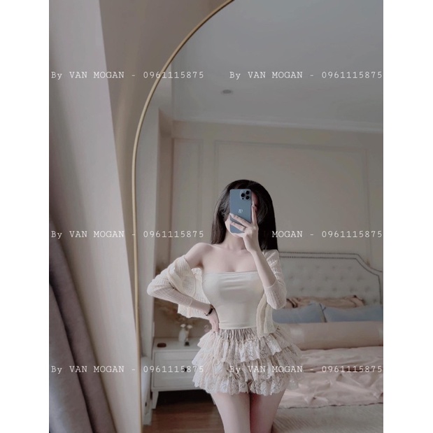 Set 3 món chân váy tầng áo bo zip