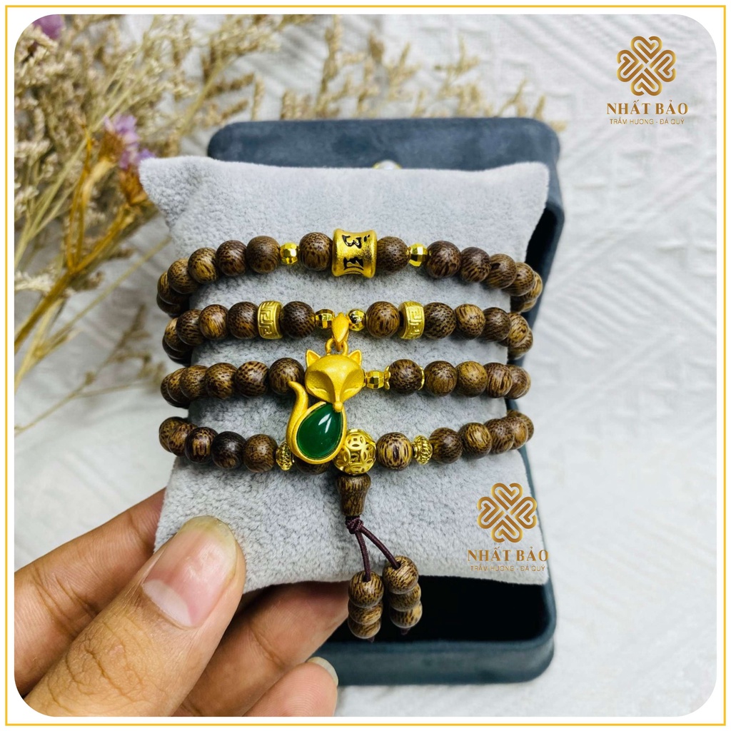Vòng Tay Trầm Hương 108 Hạt - Mix Hồ Ly, Charm Omani và Bi Kim Tiền - Nhất Bảo Phong Thủy