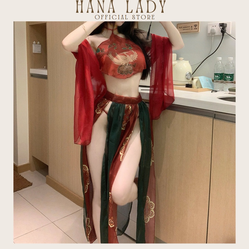 Đồ ngủ nữ cosplay sexy cổ trang, Váy ngủ yếm lụa xuyên thấu gợi cảm Hana Lady C275