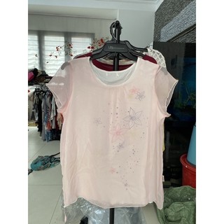 Áo voan hồng 2 lớp đính hoa
