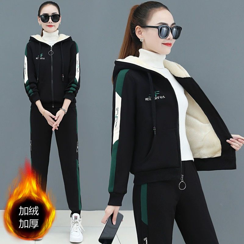 Set Đồ Thể Thao Hai Mảnh Dáng Rộng Lót Lông Cừu Dày Dặn Thời Trang Thu Đông 2022 Cho Nữ