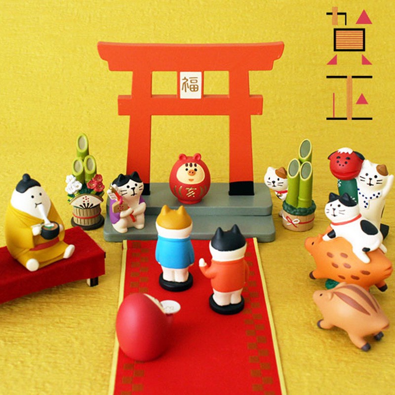 Mô hình chú mèo Zakka Phong Cách Nhật Bản trang trí bộ sưu tập Serie Miếu Thờ Ngày Tết
