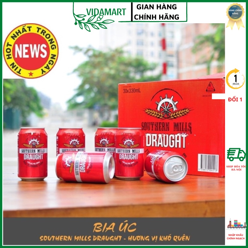 Bia đỏ Úc Southern Mills Draught (thùng 30lon x 330ml) Nồng độ: 4,0% Ship Hoả Tốc Hà Nội (SP002618)