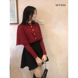 Set Áo Len Cổ Tròn Kèm Khăn Choàng Cúc Cài Myan Phong Cách Tiểu Thư Sang Chảnh Màu Kem, Đỏ S122201