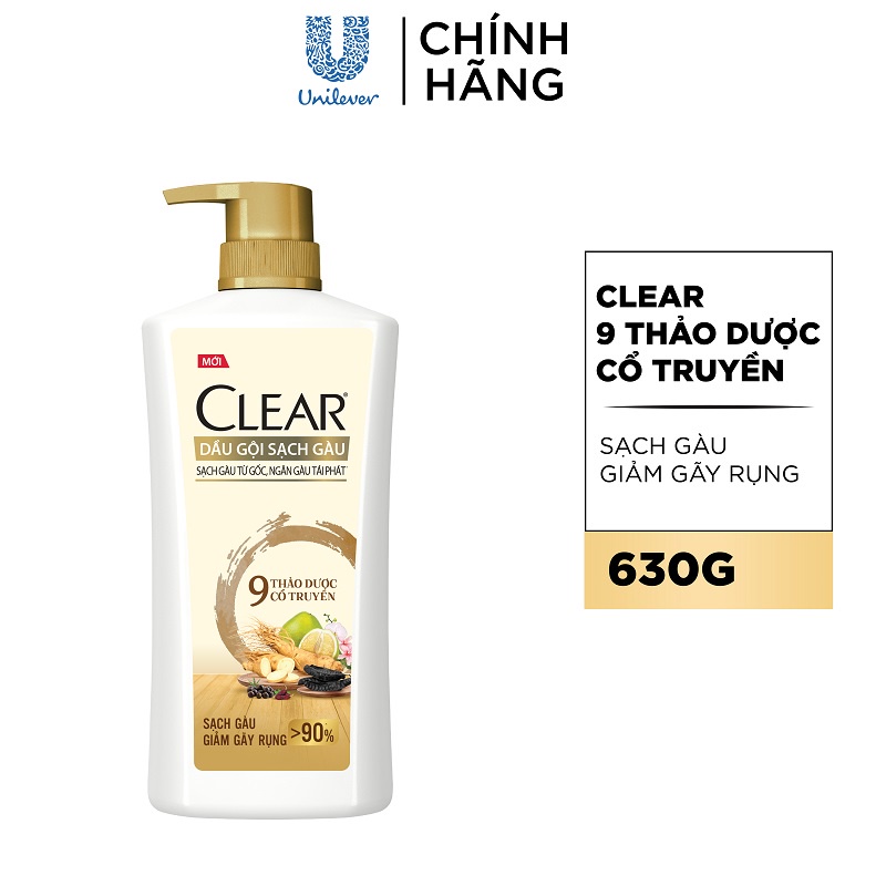 Dầu Gội CLEAR 9 Thảo Dược Cổ Truyền Sạch Gàu Giảm Gãy Rụng 630G