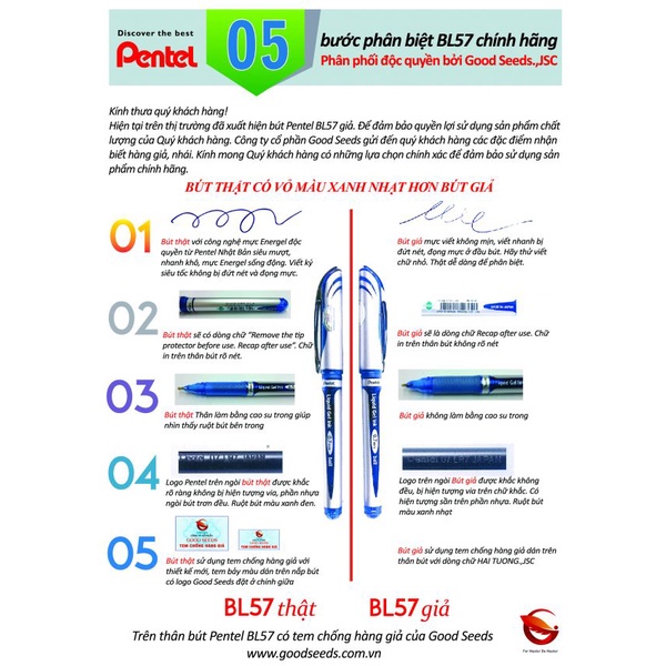 Bút ký Pentel Energel Liquid Gel Ink BL57 nét 0.7mm mực xanh
