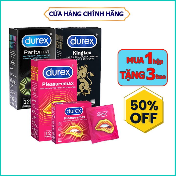 Bao cao su durex Kingtex hộp 12 bao, được tặng thêm 3 bao cao su Durex fetherlite ultima, Durex hàng chính hãng