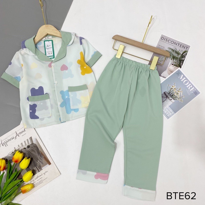 Bộ Pijama Lụa Mango Cho Bé, Tay Ngắn Quần Dài Siêu Xinh Dễ Thương Mềm Mịn Thoải Mái