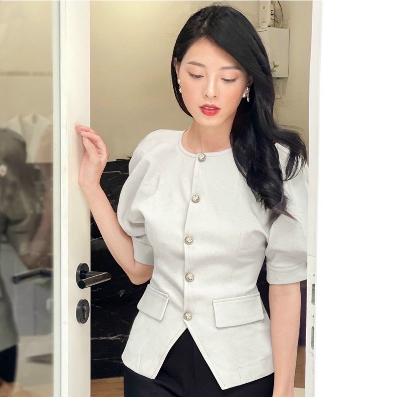 Áo somi cổ tròn phối cúc, áo thiết kế bigsize  50-90kg