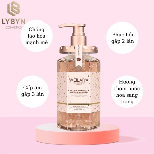 Sữa Tắm Weilaiya Trắng Da Cánh Hoa Hồng Damask 450ml